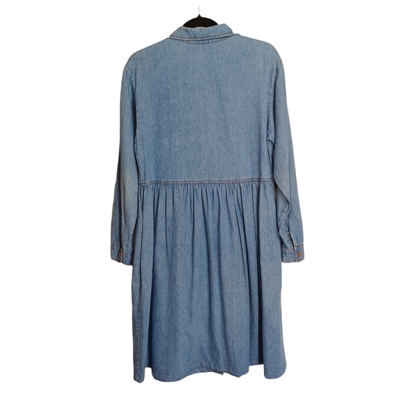 VINTAGE STUDIO Lace Collar Button Front Long Sleeve Light Denim Midi Dress M - Picture 2 of 6